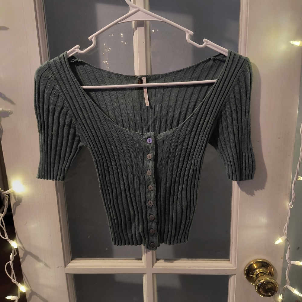 Free People Ribbed Crop Top in Teal